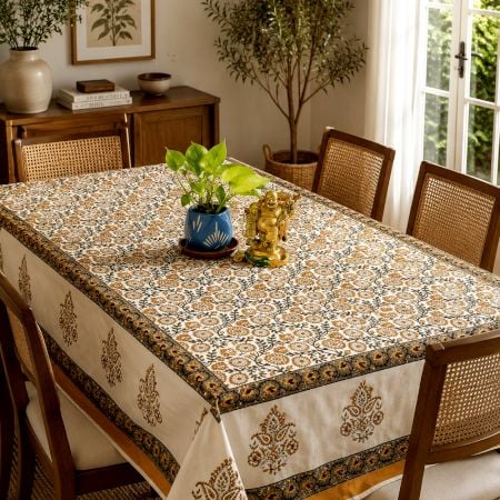 Ochre Yellow Jaal Handmade Canvas Cotton Table Cover